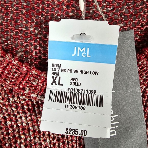 J. McLaughlin Metallic Linen Sweater Womens XL Red Holiday Shine Pullover Knit - Picture 4 of 12
